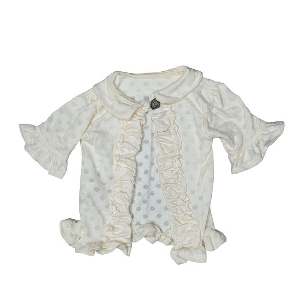 Persnickety NWT white off white polka dot cardigan ruffle sweater sz 12-18 month - Picture 1 of 6